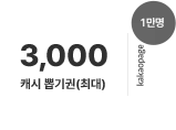 7일, 최대 3,000 캐시 뽑기권 (1만명 추첨 지급)